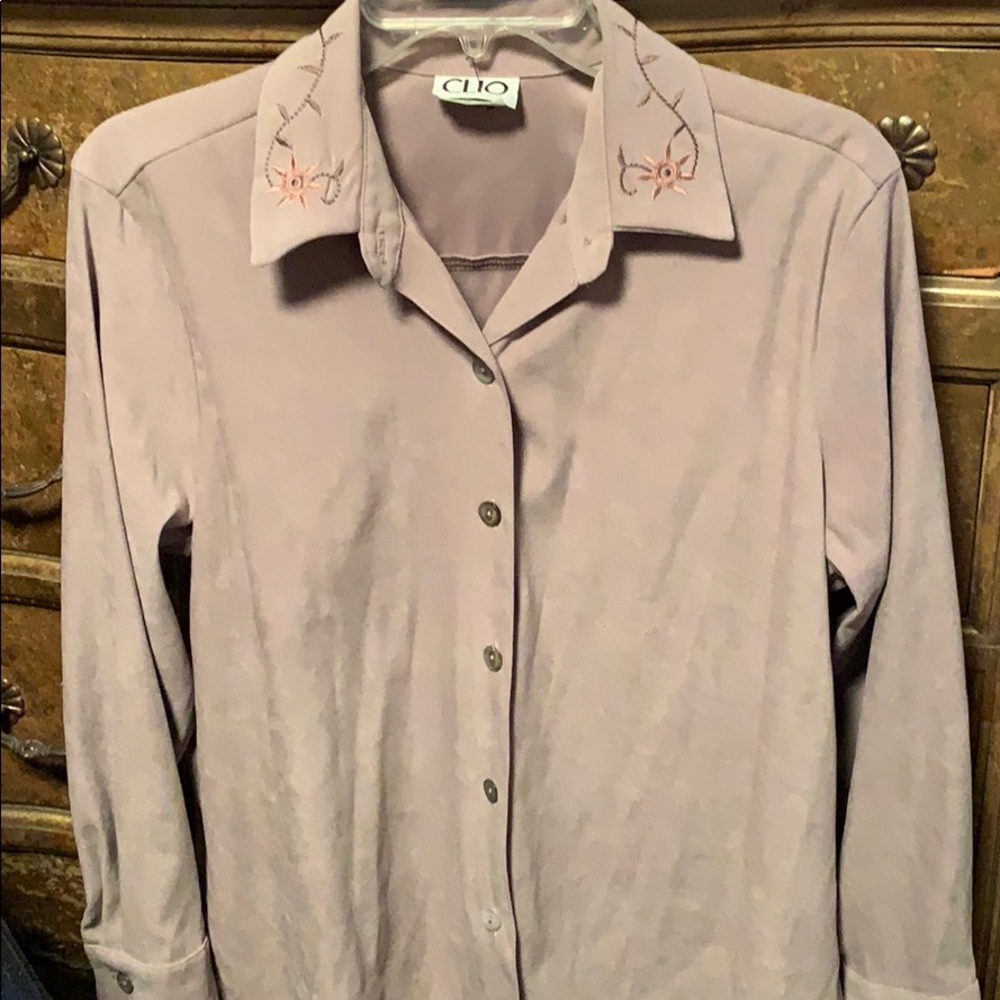 CLÍO PETITES  BLAZER STYLE BLOUSE TAUPE NEW PL
